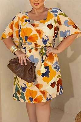 Vestido Curto Manga Flare Plus Size