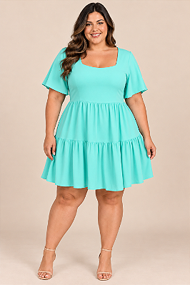 Vestido Curto Recortes Liso