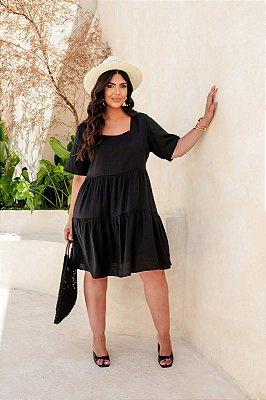 Vestido Curto Recortes Liso