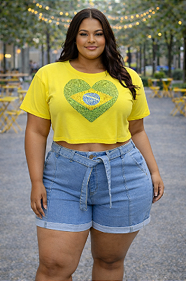 T-shirt ombro caido com Aplicação Brasil