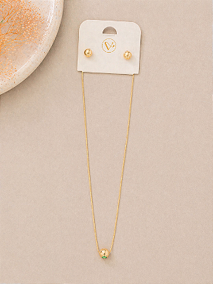 Conj Colar C Brinco Folheado Dourado