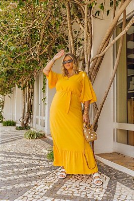 Vestido Longo Manga Flare
