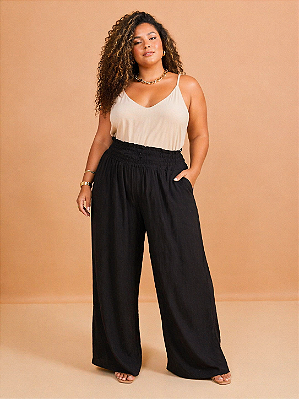 Calça Pantalona Forrada Elastico na Cintura