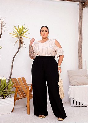 Calça Pantalona Forrada Elastico na  Cintura