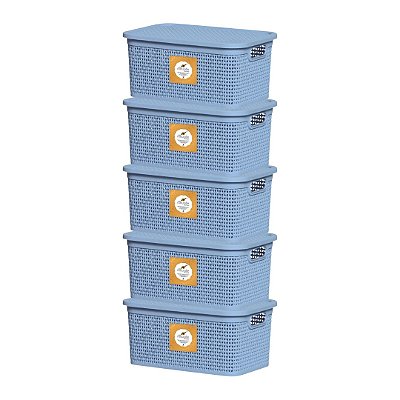 Kit 5 Caixas Organizadoras Rattan 2,5 Litros Azul