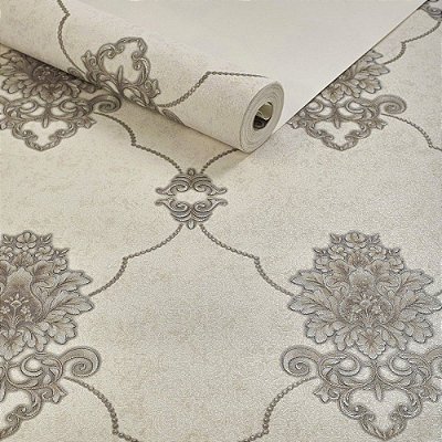 Papel De Parede Lavável Texturizado Quarto Arabesco Taupe