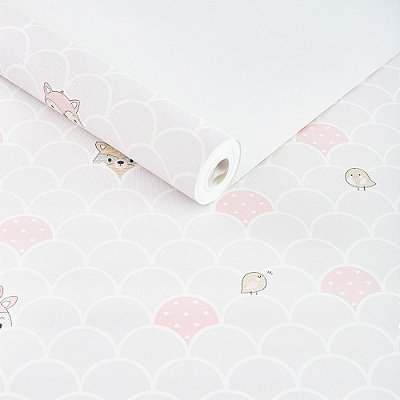 Papel De Parede Infantil Lavável Textura Safari Raposa Rosa