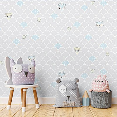 Papel De Parede Infantil Textura Safari Raposa Pássaro Selva