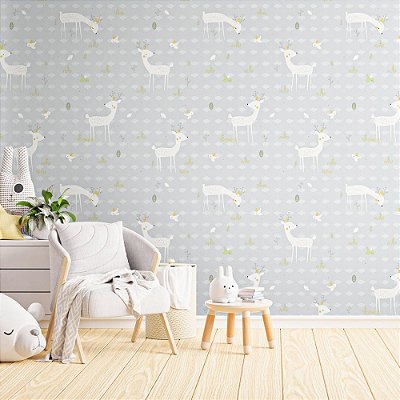 Papel De Parede Infantil Texturizado Lavável Safari Cervo