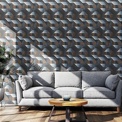 Papel De Parede Vinílico Texturizado Geométrico Cinza Marrom