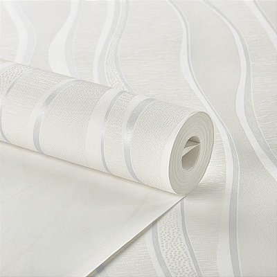 Papel De Parede Importado Off White Listras Cinza