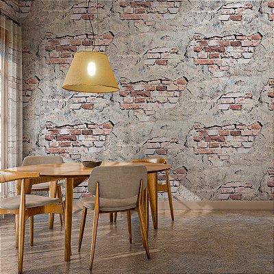 Papel De Parede Textura Tijolinho Demolição 3d Laranja