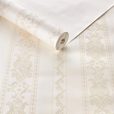 Papel De Parede Lavável Texturizado Off White Arabesco Salmão