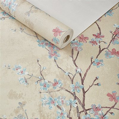 Papel De Parede Importado Vinílico Alto Relevo Floral Rosas