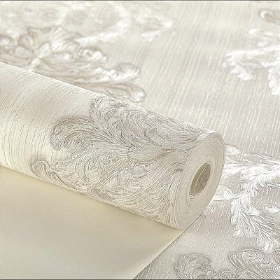 Papel De Parede Lavável Arabesco Prata Detalhes Cinza