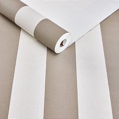 Papel De Parede Vinilico Listrado Taupe Off White Texturizado
