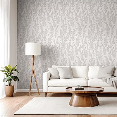 Papel De Parede Vinilico Texturizado Folhagem Off White