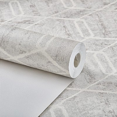 Papel De Parede Vinílico Lavável Cinza Textura Geométrica