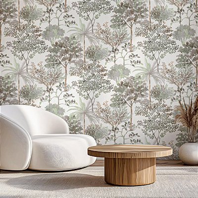 Papel De Parede Vinílico Texturizado Folhagem Verde Cinza