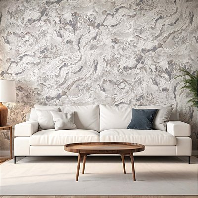 Papel De Parede Vinílico Lavável Cinza Marmore Texturizado