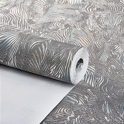 Papel De Parede Vinílico Texturizado Cinza Azul Moderno 10m