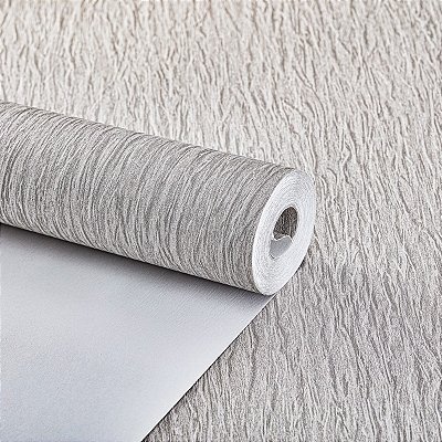 Papel De Parede Vinílico Cinza Claro Lavável Texturizado
