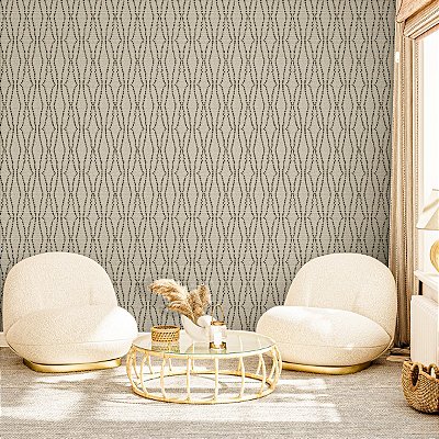 Papel De Parede Vinílico Texturizado Bege Preto Geométrico