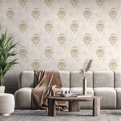 Papel De Parede Importado Vinílico Lavável Arabesco Dourado