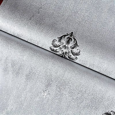 Papel De Parede Importado Lavável Cinza Arabesco Preto