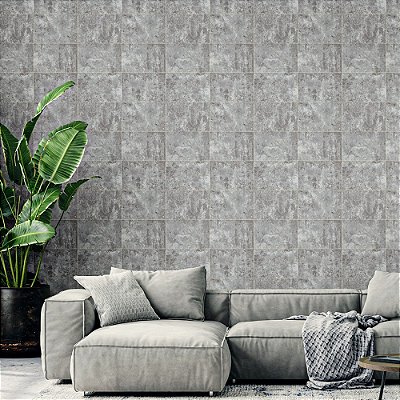 Papel De Parede Vinílico Texturizado Cinza Cimento Lavável