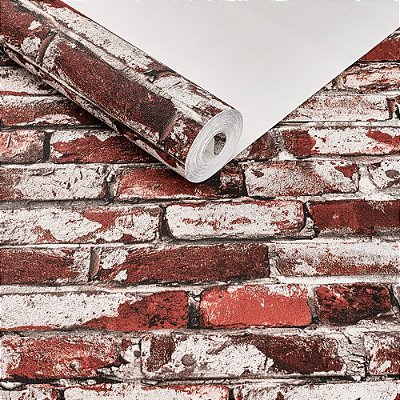Papel De Parede Textura Tijolo Vermelho Vinílico Rústico10m