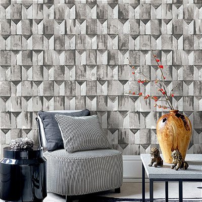 Papel De Parede Vinílico Textura Geométrico Cinza Grey Off