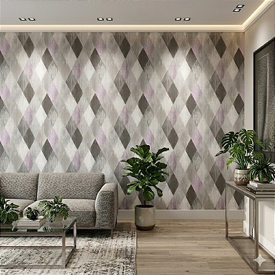 Papel De Parede Vinílico Lavável Retrô Vintage Losangos Fosco