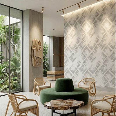 Papel De Parede Importado Lavável Geométrico Off White Cinza