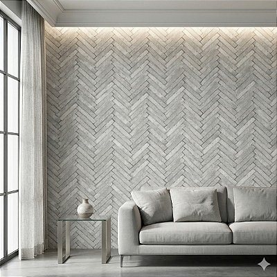 Papel Parede Vinílico Texturizado Branco Cinza Chevron 10m