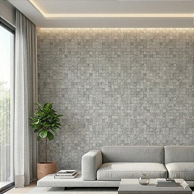Papel De Parede Textura Ladrilho Pastilha 3d Cinza Claro