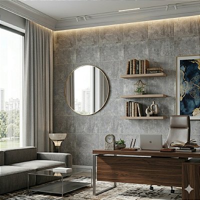 Papel De Parede Vinílico Texturizado Cinza Cimento Lavável