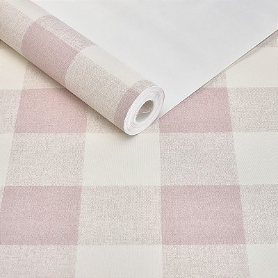 Papel De Parede Vinílico Xadrez Rosa Lavável E Texturizado
