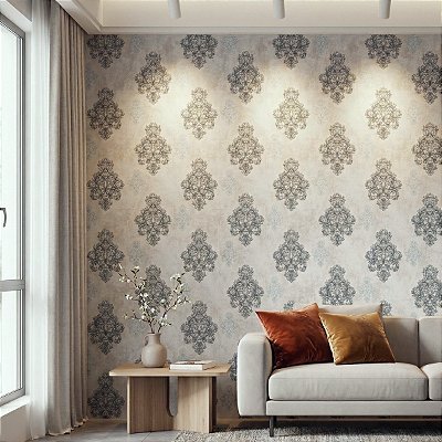 Papel De Parede Luxo Texturizado Arabesco Azul Petróleo