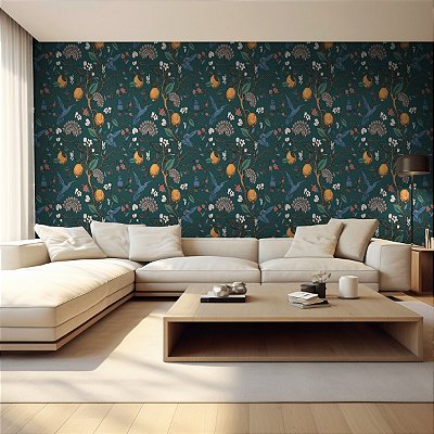 Papel De Parede Vinílico Texturizado Floral Verde Azul