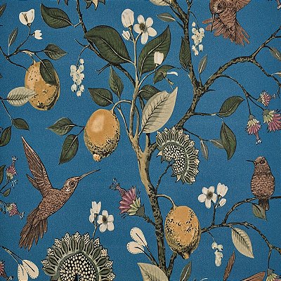 Papel De Parede Vinílico Floral Azul Texturizado Lavável 10m