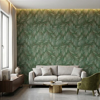 Papel De Parede Vinílico Texturizado Verde Folhas Moderno