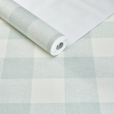 Papel De Parede Vinílico Xadrez Azul Claro Texturizado 10m