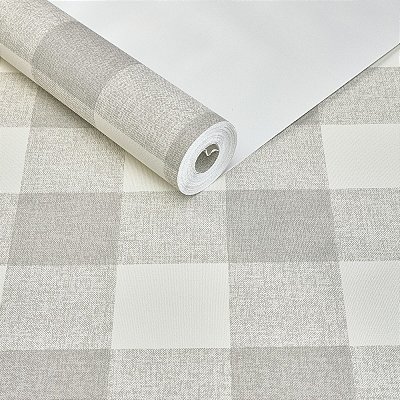 Papel De Parede Vinílico Texturizado Xadrez Cinza Claro 10m