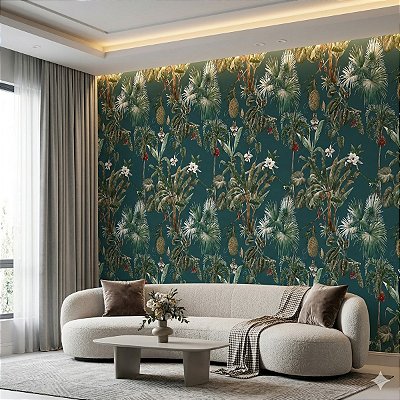 Papel De Parede Vinílico Texturizado Verde Floral Moderno