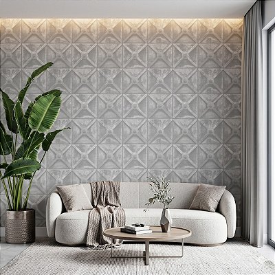 Papel De Parede Geométrico Texturizado Lajotas 3d Cinza