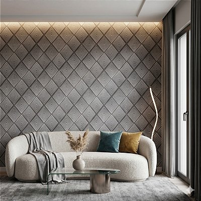 Papel De Parede Vinílico Geométrico Cinza Escuro Texturizado