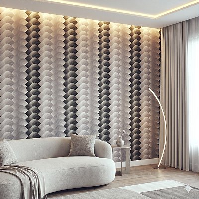 Papel De Parede Vinílico Texturizado Cinza Preto Geométrico