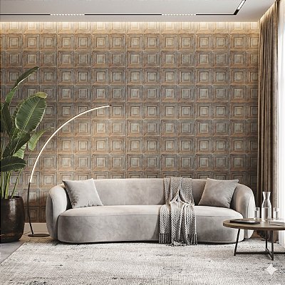 Papel De Parede Vinílico Texturizado Marrom Cinza Geométrico