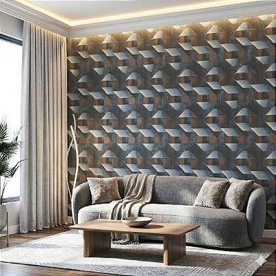 Papel De Parede Vinílico Texturizado Geométrico Cinza Marrom